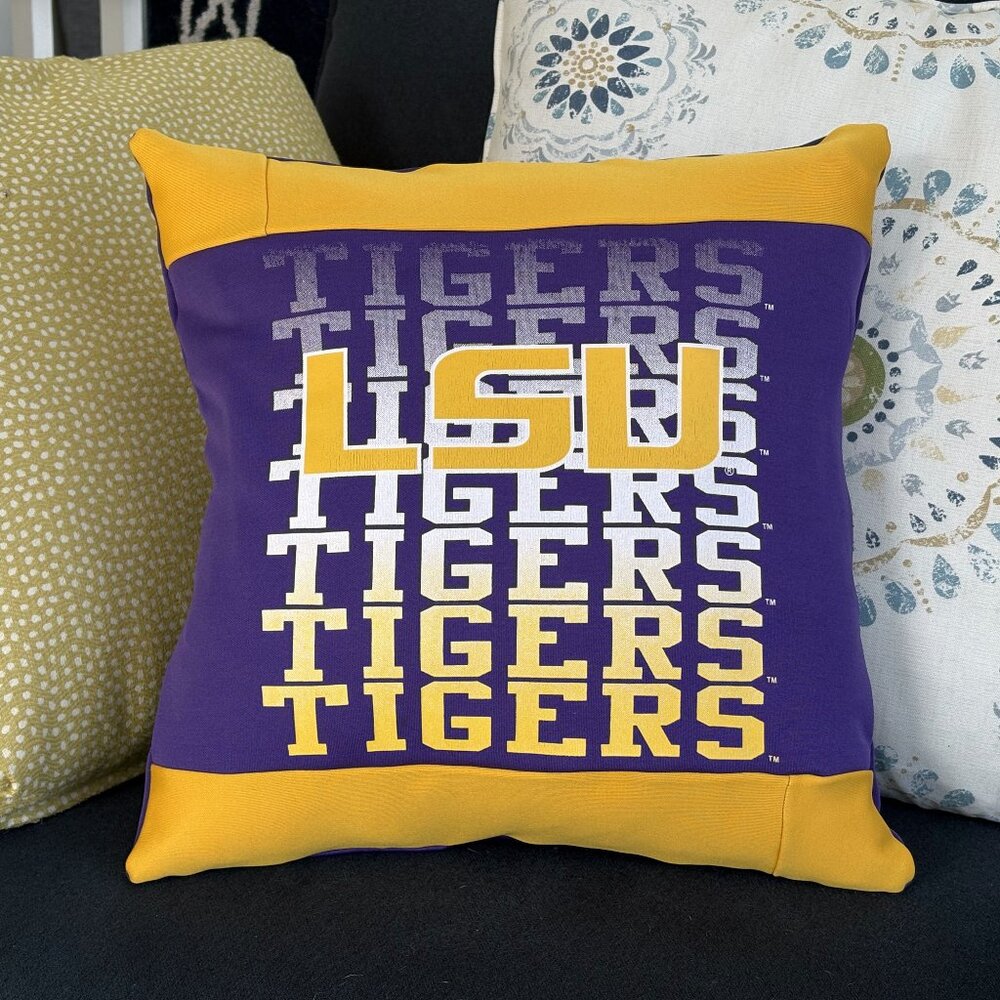 Louisiana State University LSU Tigers Handmade upcycled 16x16 Throw pillow cover